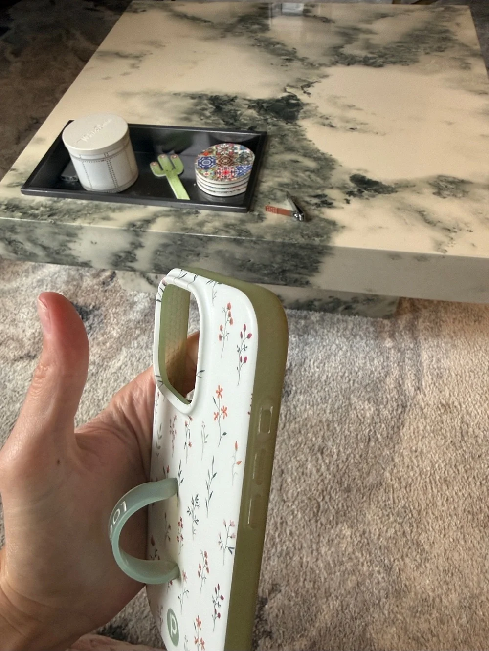 Loopy Floral Print Phone Case in Sage Green - IPhone 16 Pro